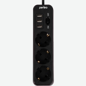 Сетевой фильтр 3 гнезда Perfeo Power stream USB в ассортименте, 2м