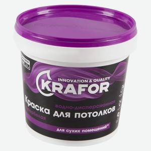 Краска водно-дисперсионная KRAFOR для потолков супербелая, 1,5 кг