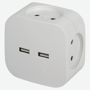 Разветвитель электрический «ЭРА» SP-4-USB-W на 4 розетки 220V + 2xUSB 2400mA без заземления 10А белый