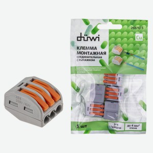 Клеммы соединительные монтажные duwi с рычажком аналог WAGO СМК 222-413 4мм2, 5 шт