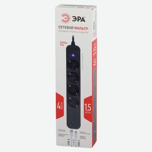 Сетевой фильтр «ЭРА» 4 розетки USB-C, 1,5 м