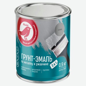 Грунт-эмаль АШАН Красная птица 3 в 1 серая, 900 г