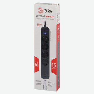 Сетевой фильтр «ЭРА» 4 розетки 3 USB, 1,5 м