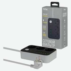 Фильтр сетевой TFN Power 7BK 3 розетки 6USB, 2 м