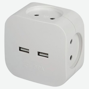 Разветвитель Эра SP-4-USB-W без заземления 10А цвет: белый, 10 ампер