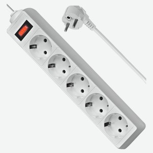 Удлинитель Defender ES-3 с сетевым фильтром белый 5 розеток, 3 м
