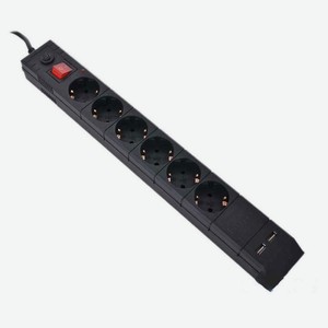 Сетевой фильтр BURO BU-SP1,8_USB/W черный, 1,8 м