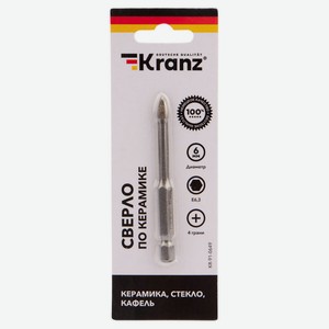 Сверло по керамике Kranz 6 мм 4 грани, 1 шт