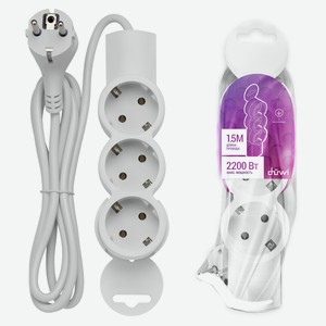 Удлинитель duwi 2200Вт 3 гнезда с заземлением, 1,5 м