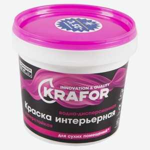 Краска водно-дисперсионная KRAFOR интерьерная суперстойкая, 1,5 кг