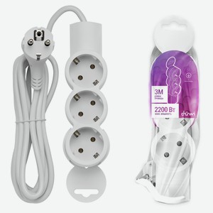 Удлинитель duwi 2200Вт 3 гнезда с заземлением, 3 м