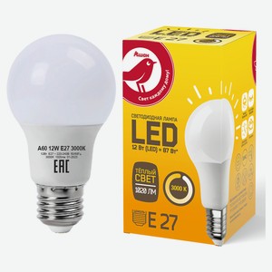 Лампа АШАН Красная птица светодиодная LED груша теплый свет, 12W Е27