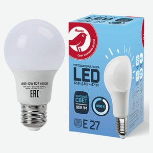 Лампа АШАН Красная птица светодиодная LED груша холодный свет, 12W Е27