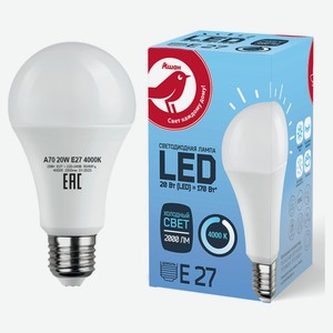Лампа АШАН Красная птица светодиодная LED груша холодный свет, 20W Е27