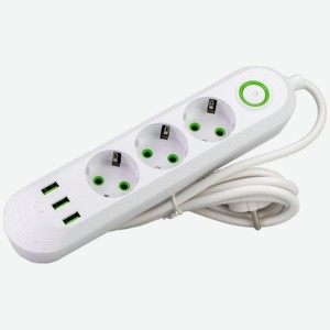 Фильтр сетевой Tendenza на 3 розетки и 3 usb-разъема