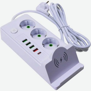 Фильтр Тенденца TZ-SP004, 3 розетки, 4 USB, 1 Type-C, беспроводная зарядка