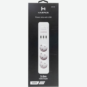 Удлинитель Harper UCH-315, 26,5 ? 5,5 ? 4,1 см, розетки 3 шт., 3 USB, длина кабеля 1,5 м