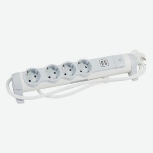 Удлинитель Legrand 4 розетки с заземлением + 2хUSB 2,4 A, 1,5 м, выключатель, белый/серый (694615)
