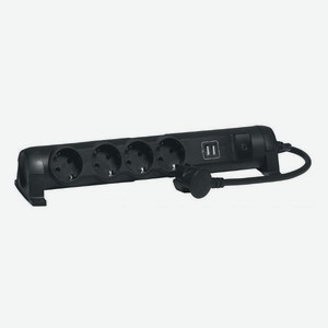 Удлинитель Legrand 4 розетки с заземлением + 2хUSB 2,4 A, 1,5 м, выключатель, черный (694616)