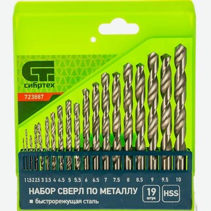 Набор сверл по металлу Сибртех HSS, 1-10 мм, 19 шт (723887)