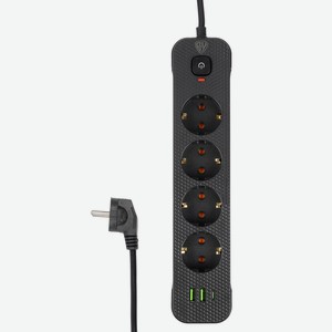 Удлинитель 4 гнезда 3м BY, с зазем. + 2USB+ 1type C с защ., с выкл. черн. карбон сеч провода 1мм