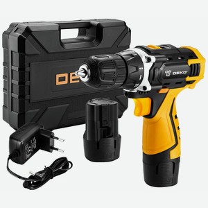 Аккумуляторная дрель  Deko 12В набор 63 инструмента в кейсе DKCD12FU-Li 2.0Ahx2 63 tools case черно-желтый