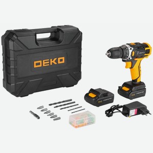 Аккумуляторная дрель  Deko 12В набор 63 инструмента DKCD12FU-Li 2.0Ah Advanced (2*12V 2,0Ah Li-Ion черно-желтый
