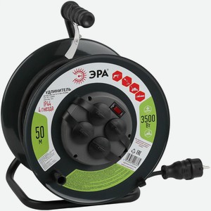 Удлинитель силовой на металл. катушке ЭРА RMx-4es-3x1.5-50m-IP44(KG) с заземлением с выкл  4 роз. 50м 16А