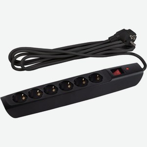 Сетевой фильтр ЭРА SFX-6es-2m-B с заземлением с защитой с выключ  6 розеток 2 м черный
