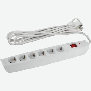 Сетевой фильтр ЭРА SFX-6es-2m-W с заземлением с защитой с выключ  6 розеток 2 м белый