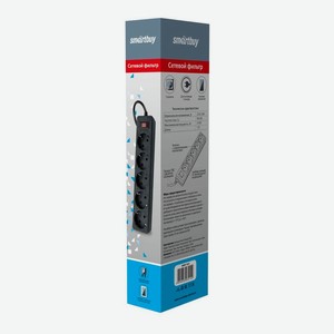Фильтр сетевой Смартбай 10А, 2 200 Вт, 5 розеток, 5м, черный SBSP-50-K; 35