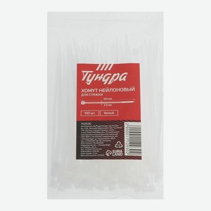 Хомут д/стяжки Тундра, нейлоновый, 2,5*100мм, белый, 100шт 1112930