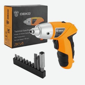 Аккумуляторная отвертка DEKO ZKS4, 4В, 0.6 Ач, з/у с набором оснастки 10 шт, 4 Нм