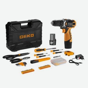 Аккумуляторная дрель-шуруповерт DEKO Banger 12v Li-Ion + набор инструмента 93 предмета, 2х2.0 Ач, з/у
