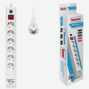 Сетевой фильтр Buro BU-SP3_USB_2A-W 3м (6 розеток) белый