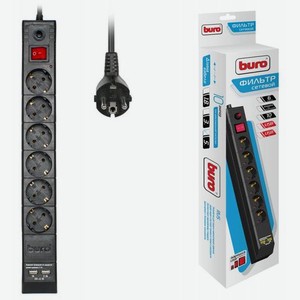 Сетевой фильтр Buro BU-SP5_USB_2A-B 5м (6 розеток) черный