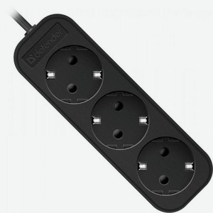 Удлинитель Defender с заземлением M330 3.0 м, 3 розетки (99322), черный
