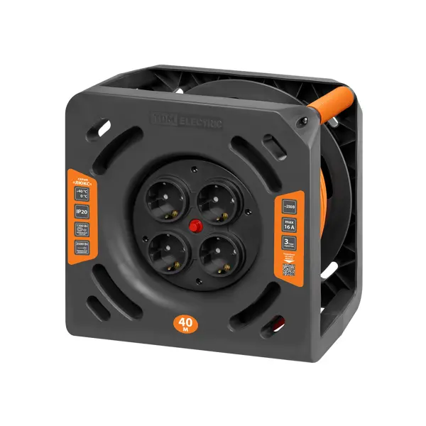 Удлинитель на катушке TDM Electric Люкс 4 розетки с заземлением ПВС 3x1.5 мм 40 м