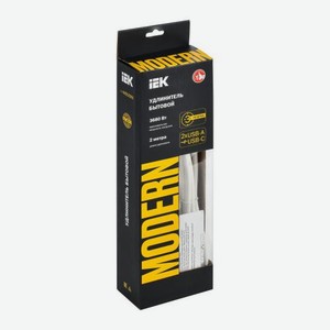 Удлинитель Iek Modern 3 розетки 2м с заземлением с выключателем 2USB 1Type-C 16А
