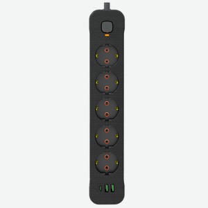 BY Удлинитель 3 м, 5 гнезд с зазем. + 2USB+ 1type C с защитой, с выкл.черн карбон сеч провода 1мм