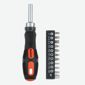 ЕРМАК Отвертка реверсив.,адаптер 1/4,биты:SL4,SL5.5,SL6.5,PH1,PH2,PZ1,PZ2,TORX10,TORX15,TORX20,сталь