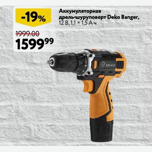 Аккумуляторная дрель-шуруповерт Deko Banger, 12 В, 1,1 х 1,5 Ач