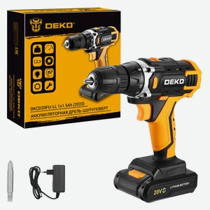 Аккумуляторная дрель-шуруповерт DEKO DKCD20FU-Li, 20В, 1x1.5Ач, з/у (2023)