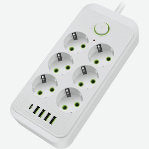 Сетевой фильтр с заземлением на 6 розеток, 4 USB,1 Type-C Tendenza TZ-SP003