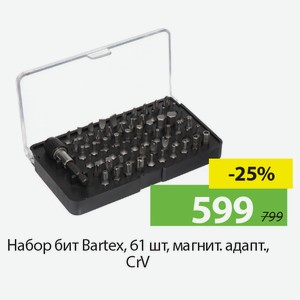 Набор бит Bartex, 61шт, магнит.адаптер, CrV.