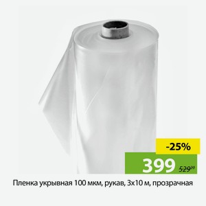 Пленка укрывная 100 мкм, рукав, 3х10 м, прозрачная