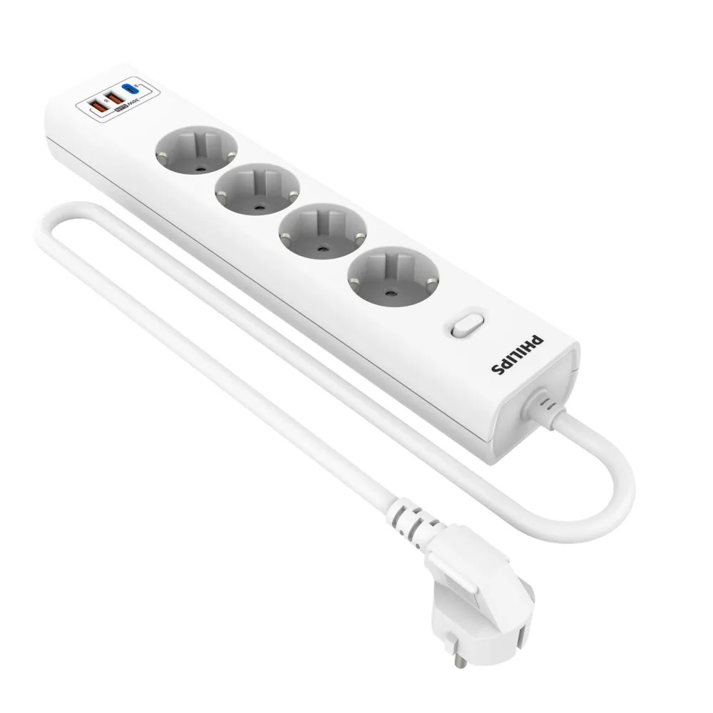 Сетевой фильтр PHILIPS, 4-розетки, 2xUSB, 1xUSB Type-C, 3 м, белый (CHP8246WB/51)
