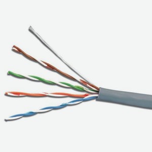 Кабель сетевой UTP, cat.5E, 100м, 4 пары, 24AWG, 0.50мм, алюминий омедненный, одножильный (solid), серый