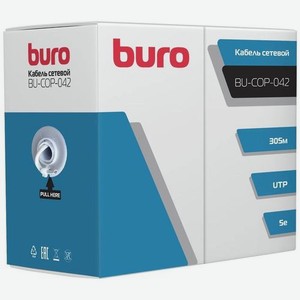 Кабель сетевой Buro UTP, cat.5E, 305м, 4 пары, 0.42мм, 0.42мм, медь, одножильный (solid), 1 шт, серый