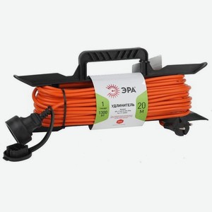 Удлинитель силовой Эра UFx-1-2x0.75-20m-IP44, розеток 1шт, 2x0.75 кв.мм, 6A, 20м, ПВС, рамка пластиковая, оранжевый [б0046821]